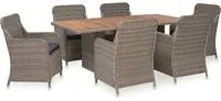 Set da Pranzo da Giardino 7 pz con Cuscini in Polyrattan Marrone 3057800