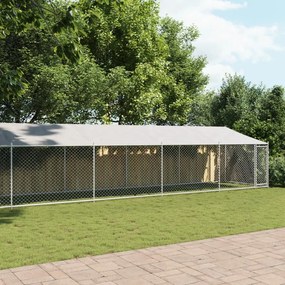 Gabbia cani con tetto e porta grigia 12x2x2 m acciaio zincato