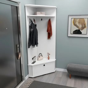 Mobile Da Ingresso Ad Angolo Con Appendiabiti E Vano Scarpiera Valis Bianco