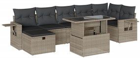 Set divano da giardino 8pz con cuscini grigio chiaro polyrattan