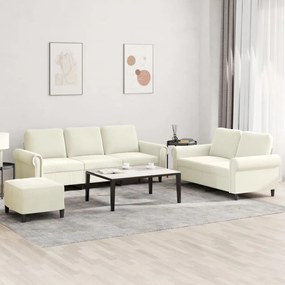 Set Di Divani 3 Pz Con Cuscini Crema İn Velluto /