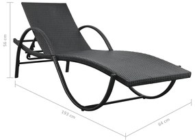 Lettini Prendisole 2 pz con Tavolo in Polyrattan Nero