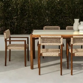 Set Tavolo Rettangolare Gamila (210x100 Cm) E 8 Sedie Da Giardino In Legno E Cemento Orebro Tapioca Beige - Sklum