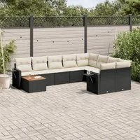 Set Divani da Giardino 10pz con Cuscini in Polyrattan Nero 3257057