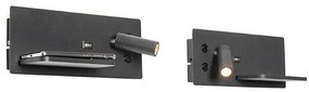 Set di 2 lampade da parete nere con LED, USB e caricabatterie a induzione - Riza