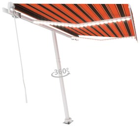 Tenda da Sole Manuale con LED 300x250cm Arancione e Marrone