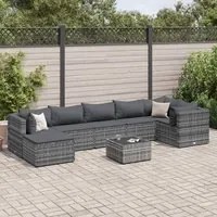 Set Divani da Giardino 8 pz con Cuscini in Polyrattan Grigio 3308234