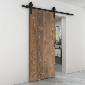 Porta scorrevole reversibile Barn Wenge in acciaio marrone, L 86 x H 215 cm, con binario Rodeo
