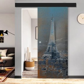 Porta scorrevole Eiffel in vetro multicolore, L 88 x H 215 cm, con binario Atelier nero Destra