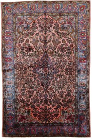 Kashan Tappeto 200x130 Blu (Iran) Annodato A Mano