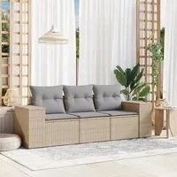 Set Divano da Giardino 3 pz con Cuscini Beige in Polyrattan 3222258