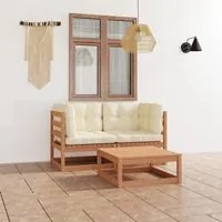 Set Divani da Giardino 3 pz con Cuscini Legno Massello di Pino 3076302