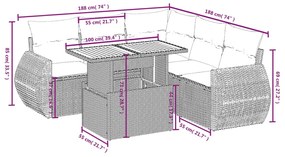 Set divano da giardino 6 pz con cuscini nero in polyrattan