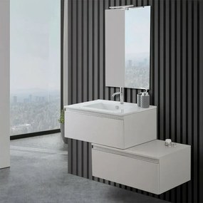 Mobile sospeso 80 cm grigio perla doppia base lavabo e specchio Iside