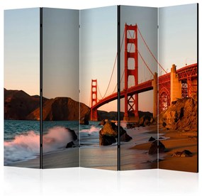 Paravento design Golden Gate Bridge - tramonto (5 parti) - architettura e mare