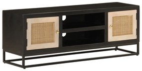Mobile Tv Nero 110x30x40 Cm İn Legno Massello Di Mango E Ferro /