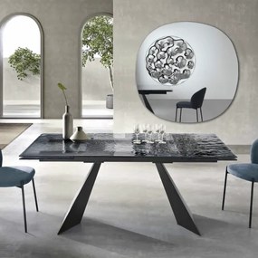 Tavolo allungabile 240 cm WATERS base in metallo Nero e piano in vetro Fumč