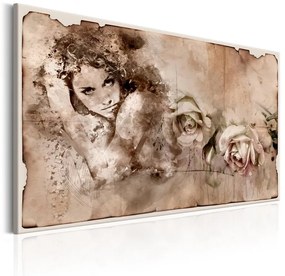 Quadro  Retro Style: Woman and Roses  Colore Marrone, Dimensioni e Misure 120x80