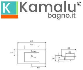 Kamalu - lavabo da incasso 91cm in ceramica lucida | litos-k7090