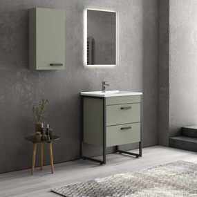 Composizione bagno a terra 65cm: mobile con lavabo, specchio led e pensile IKOS-65 - KAMALU