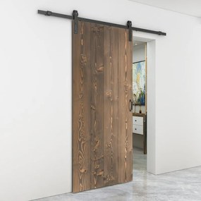 Porta scorrevole reversibile Barn Wenge in alluminio marrone, L 96 x H 215 cm, con binario Country nero