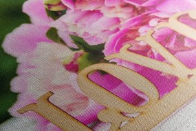 Quadro su tela – Peonie con scritta Love