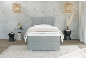 Letto singolo imbottito con contenitore grigio chiaro con materasso e topper inclusi 100x200 cm Bunny – Ropez