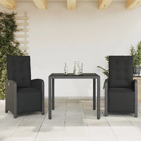 Set da bistrò 3 pz con cuscini nero in polyrattan