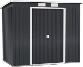 Capanno Attrezzi con Tetto Inclinato 213x130x172 cm 2 Ingressi e Prese d'Aria in Acciaio Grigio Scuro...
