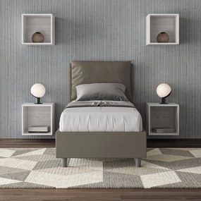 Letto singolo imbottito similpelle Antea senza rete, con rete e contenitore, Cappuccino / Contenitore