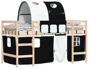 Letto a soppalco con tunnel bambini bianco e nero 90x190cm pino