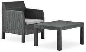 Set divano da giardino 2 pz con cuscino in rattan pp antracite