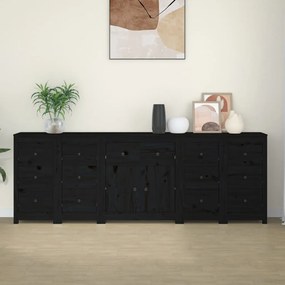 Credenza nera 230x35x80 cm in legno massello di pino
