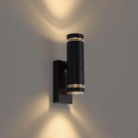 Lampada da parete moderna da esterno nera a 2 luci IP44 con sensore crepuscolare - Dubbla