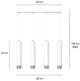 Lampadario 4 Luci Kibo In Acciaio Bianco E Tubolari In Bianco E Cromo