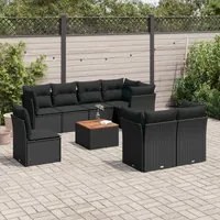 Set Divani da Giardino 9 pz con Cuscini Nero in Polyrattan 3256069