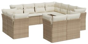 Set divani da giardino 11 pz con cuscini beige in polyrattan