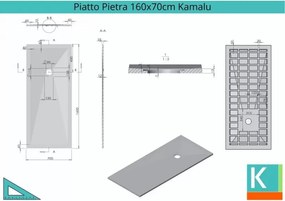 Kamalu - Piatto doccia 160x70 cm effetto pietra colore bianco