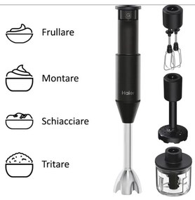 Haier Frullatore a Immersione I-Master Serie 5 Nero 3 Lame in Acciaio Inox Becher 0.9 Liri Accessoriato