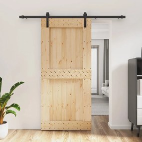 Porta Scorrevole Con Set Hardware 95x210 Cm Legno Massello Pino /