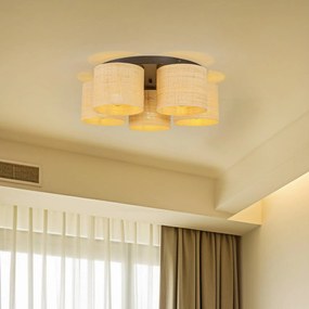 Luminex Plafoniera Jovin con cinque paralumi in rattan
