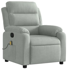 Poltrona massaggiante reclinabile grigio chiaro in velluto