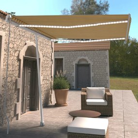 Tenda Da Sole Manuale Con Led 300x250 Cm Gialla E Bianca /