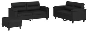 Set di divani 3 pz con cuscini nero in similpelle
