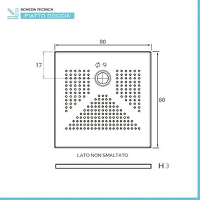 Piatto doccia quadrato 80x80 H3 cm in ceramica bianco opaco con antiscivolo Ruy