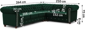 Divano angolare verde allungabile (con penisola a destra/a L) con rivestimento in velluto York Blik – Ropez
