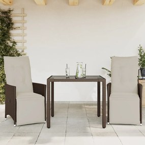 Set Bistrò Da Giardino 3 Pz Con Cuscini İn Polyrattan Marrone /