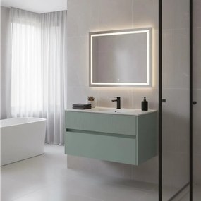 Composizione Niwa con base porta lavabo L.90,5 H.51,5 P.46 cm verde timo laccato opaco