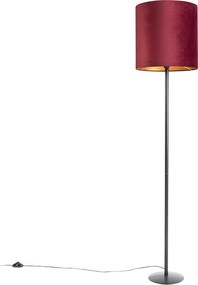 Lampada da terra nera con paralume in velluto rosso con oro 40 cm - Simplo