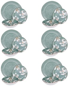 Servizio 18 piatti porcellana verde fiori Antea